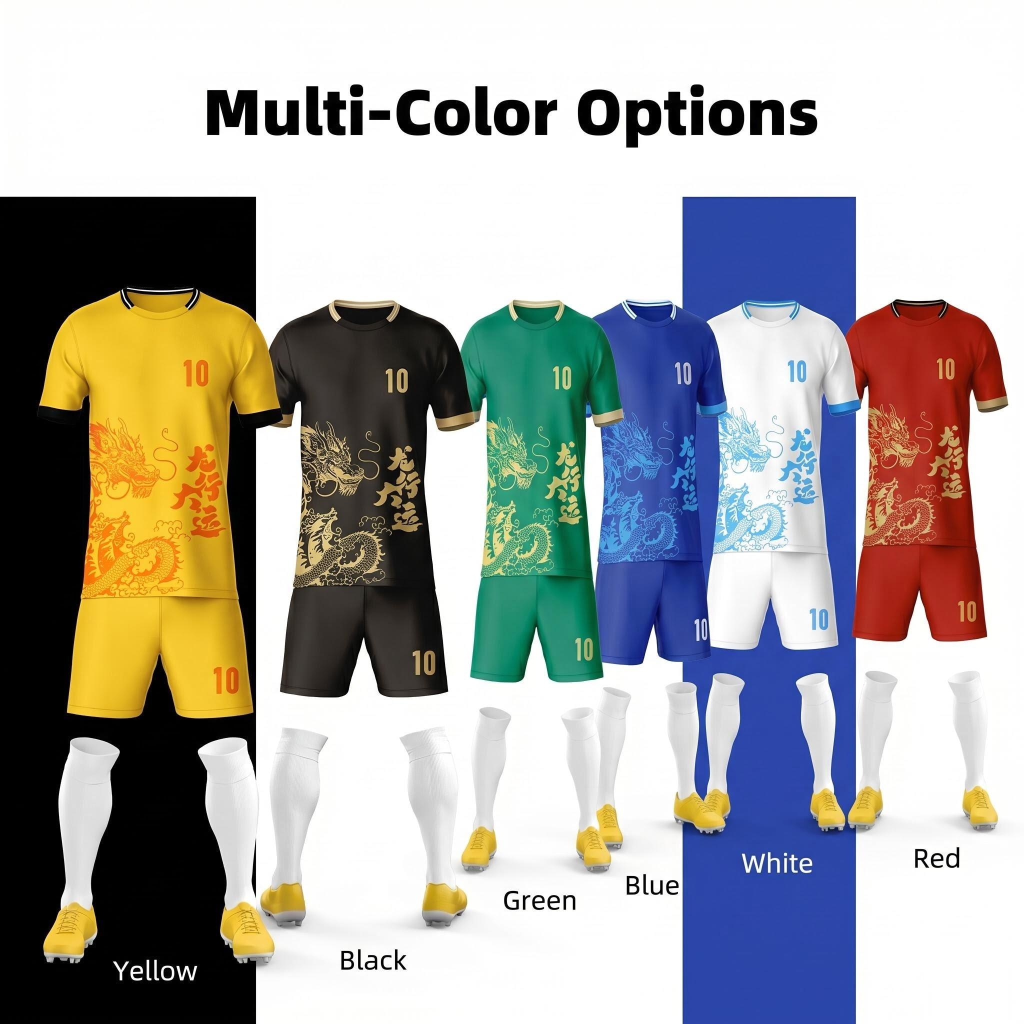 Yellow Chinese Dragon Pattern Soccer Jersey Shorts Set Custom Name Number Breathable Quick Dry Football Training Uniform For Men Boys - view 9