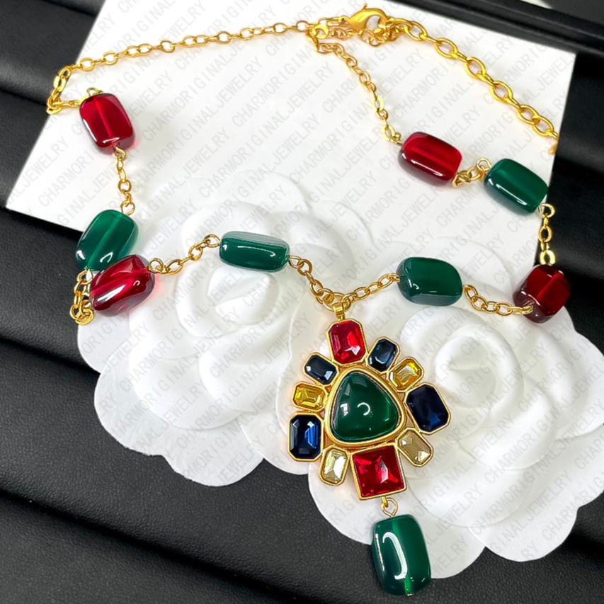 Necklace Designer Necklace and Necklaces Chain Link Jewelry Jewellery Pendant with Colorful Gemstone Artisan Gift Box Exclusive High End Fashion