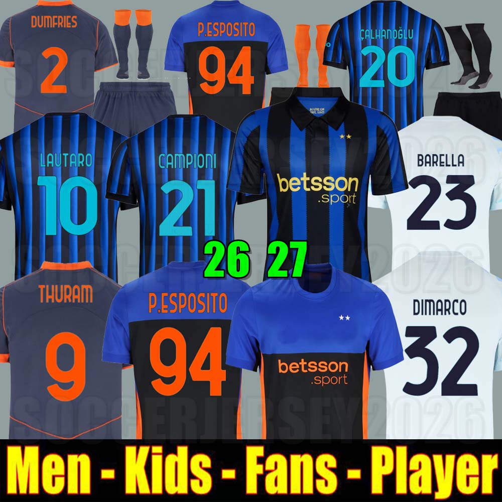 FANS Player 25 26 27 Soccer Jersey INTER BARELLA MILANS LAUTARO Dumfries 2026 Football Shirt CALHANOGLU Men Kids Equpment DIMARCO THURAM Rossi Special finals
