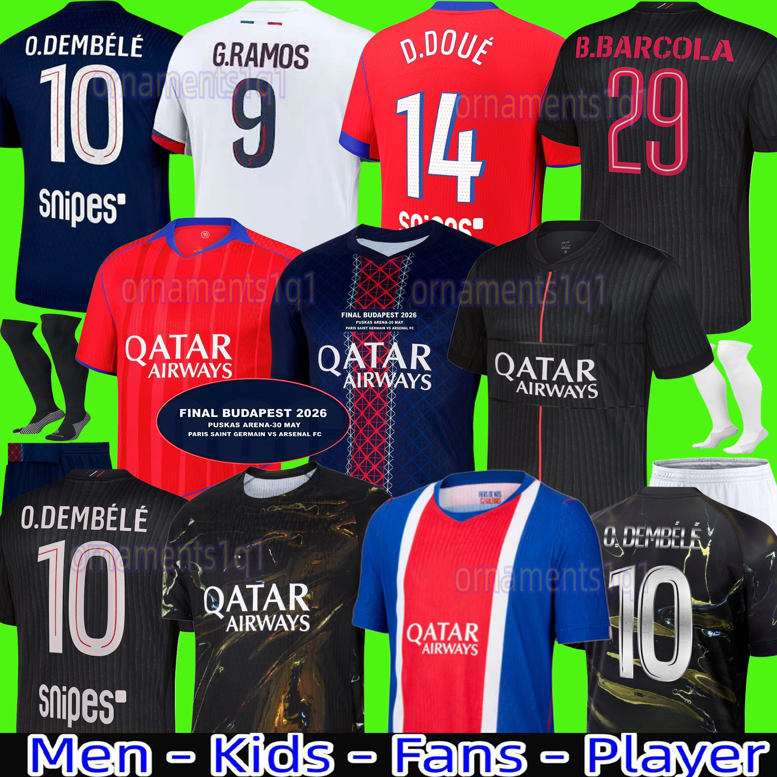 Maillot fourth Soccer Jerseys DEMBELE 25 26 27 enfants 2026 football shirts Equipment uniforms VITINHA BARCOLA NEVES KVARATSKHELIA doue Long sleeves Ramos Hakimi