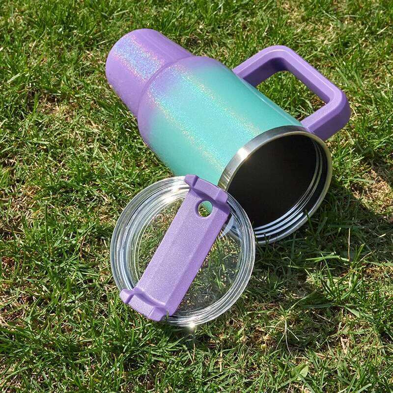 40oz Glitter Shimmer Holographic Tumbler Insulated Mug with Handle for Car Blank Sublimation Rainbow Cup 26L0507 - view 7
