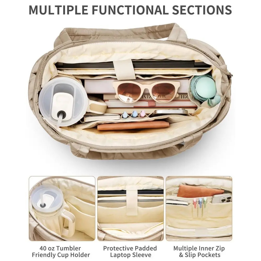 Large Capacity Puffer Tote Bag for Women with Coin Purse Multiple Pockets Puffy Handbag Casual Lightweight Quilted Shoulder Bag 260506 - view 5