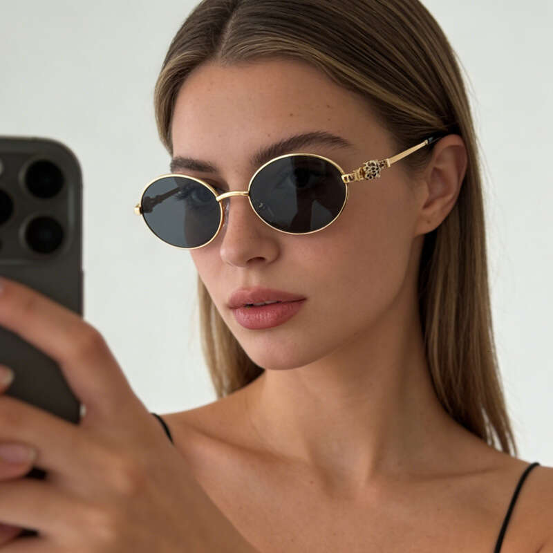 Luxury Brand Designer Sunglasses Hot-Selling New Vintage Oval Small-Frame Sunglasses For Trendy Girls, Cross-Border Stylish Slimming Anti-Uv Glasses