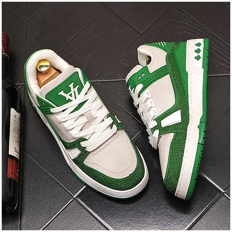 Men Rhinestone Color Block Skate Sneakers, Pink Brown Contrast Letter Embroidery Lace-up Casual Street Shoes