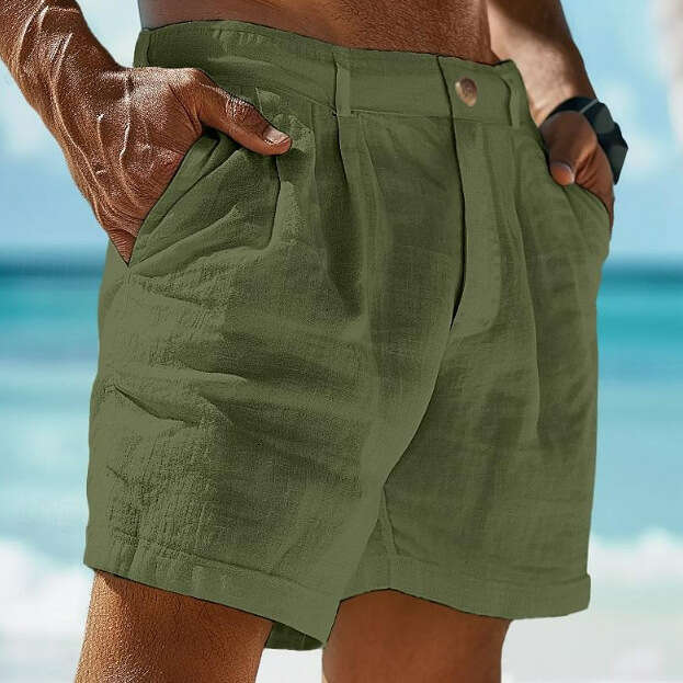 Men's Linen Shorts Summer Shorts Beach Shorts Button Pocket Comfortable Holiday Linen Cotton Blend Fashion