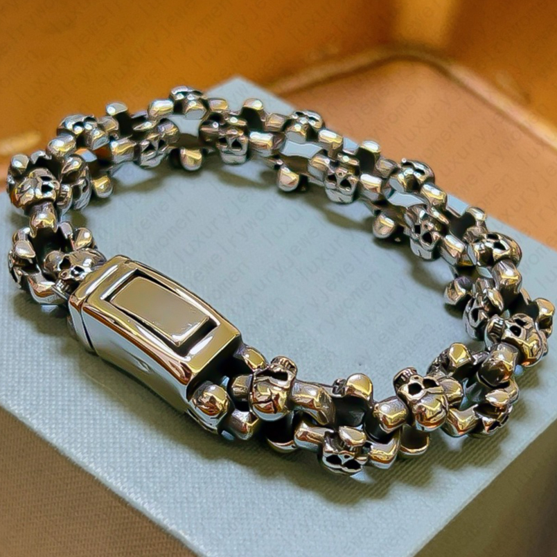 Bracelet Designer Bracelet Bangle Luxury Jewelry Sterling Silver Skull Bracelet Chunky Bracelet Punk Style Cuban Link Bracelet Gothic Heavy Free Shipping