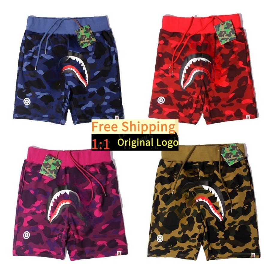 Camouflage letter shark shorts for men - summer pure cotton ring-spun cotton five-pair pants, straight-leg, trendy casual pants world2026cup