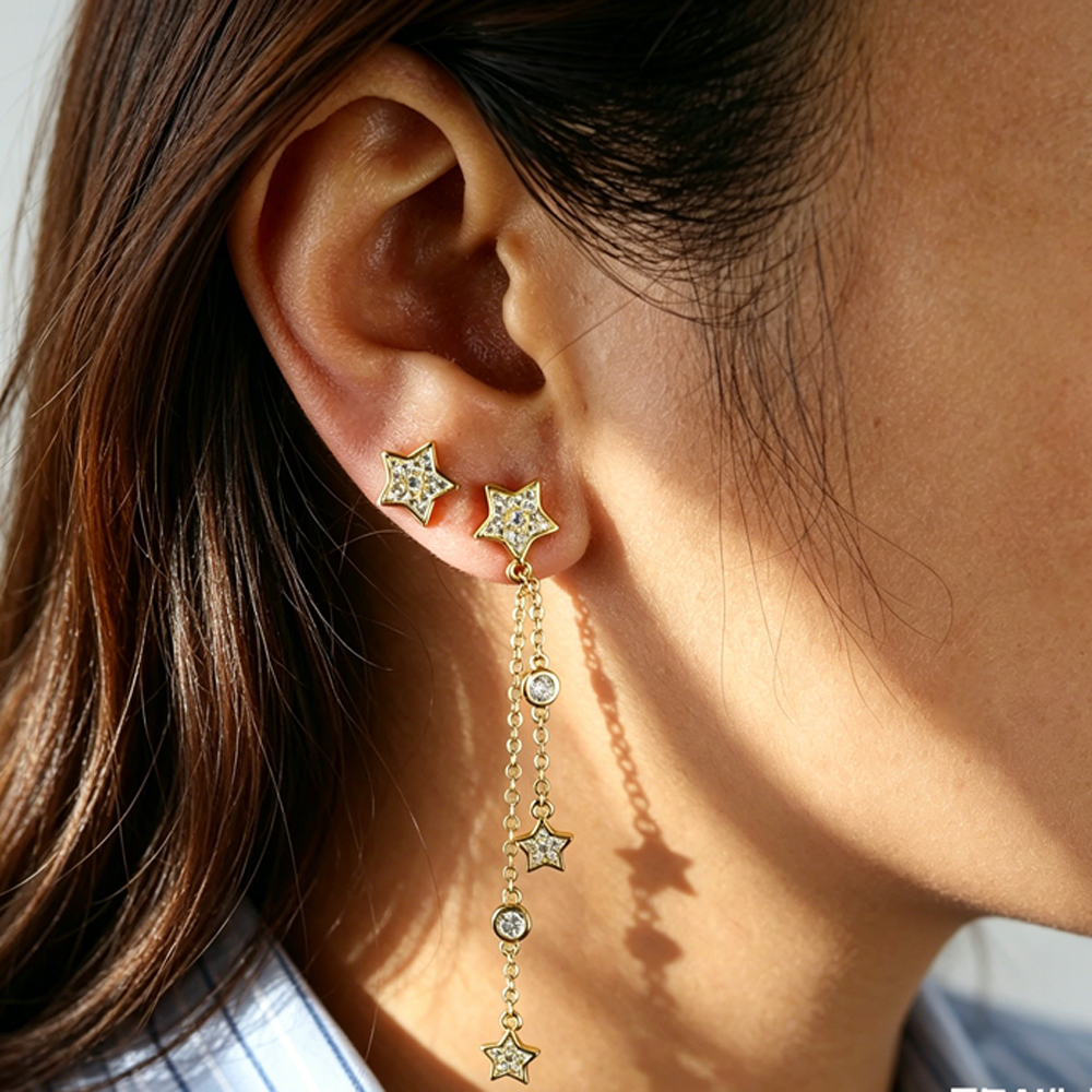 2026 New Arrivals Long Link Chain Tassels Dangle Star Earring Sparking Clear CZ Cubic Zirconia For Women Charm Wedding Jewelry