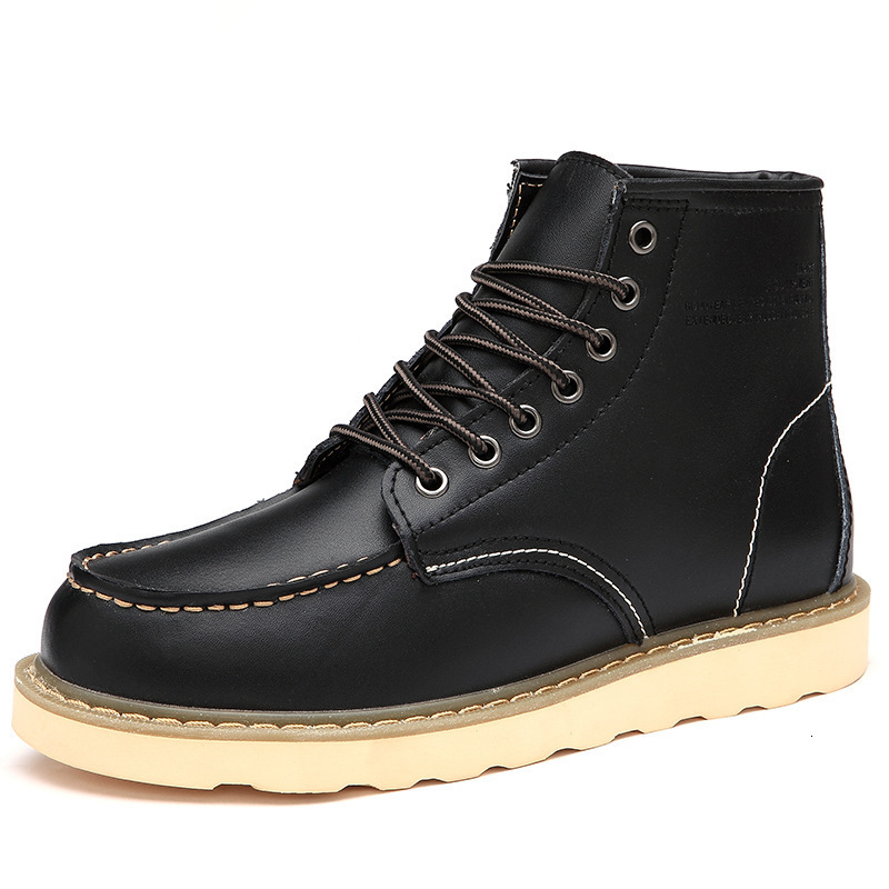 Mens Tan Leather Moc Toe Work Boots With Contrast Laces