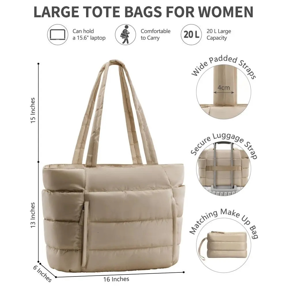 Large Capacity Puffer Tote Bag for Women with Coin Purse Multiple Pockets Puffy Handbag Casual Lightweight Quilted Shoulder Bag 260506 - view 7