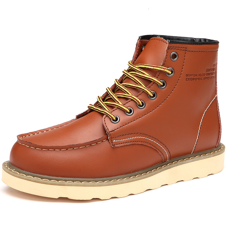 Mens Tan Leather Moc Toe Work Boots With Contrast Laces