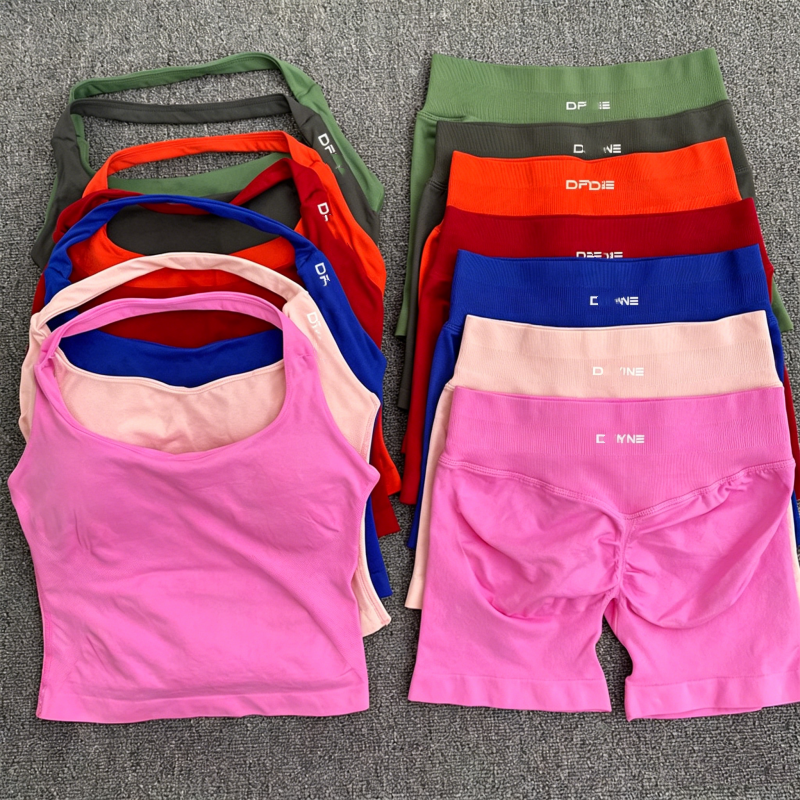 Yoga Shorts Dfyned Sets Halter Tank Top Bra Leggings Women Seamless Yoga Set Fitness Clothing Scrunch Bum Gym Shorts Padded Tank Top Workout Vest Outfits Tracksuit