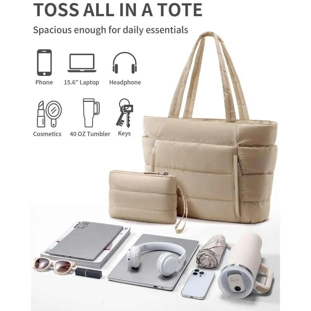 Large Capacity Puffer Tote Bag for Women with Coin Purse Multiple Pockets Puffy Handbag Casual Lightweight Quilted Shoulder Bag 260506 - view 3