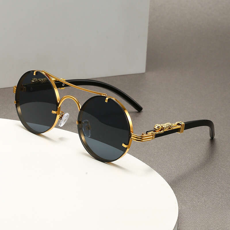 Luxury Brand Designer Sunglasses European And American Retro Double-Bridge Round-Frame A Unique High-End Feel, Men's Fashion Sunglasses With Wood