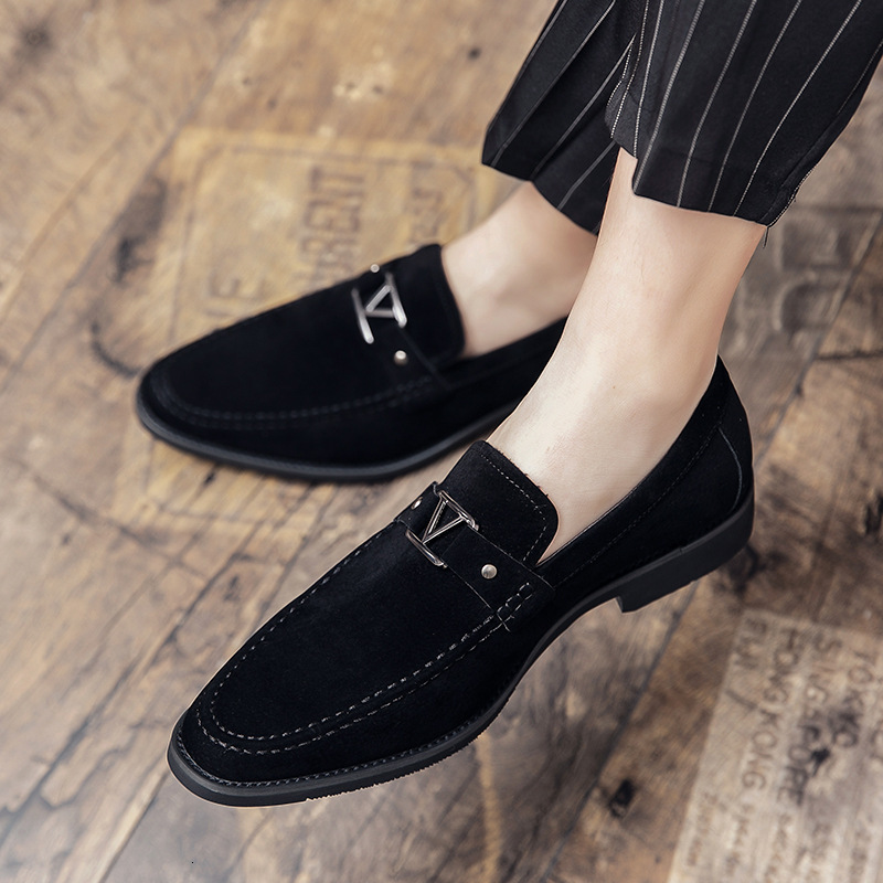 Mens Navy Blue Suede Loafers With Metal Buckle Detail - view 3