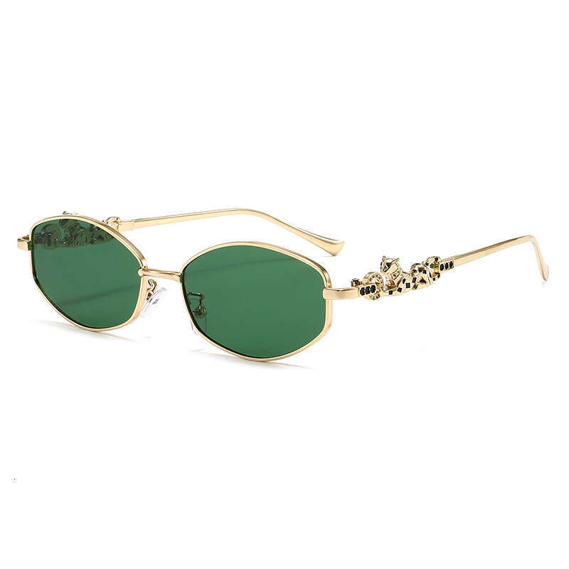 Retro European American Style New Sunglasses With A High-End Feel, Leopard-Shaped Temple Arms, Polygonal Design That Slims The Face, And Sun Protectio