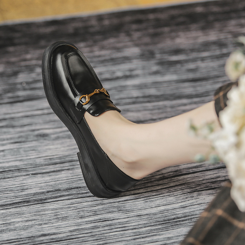 Womens Black Slip On Loafers With Vintage Gold Hardware