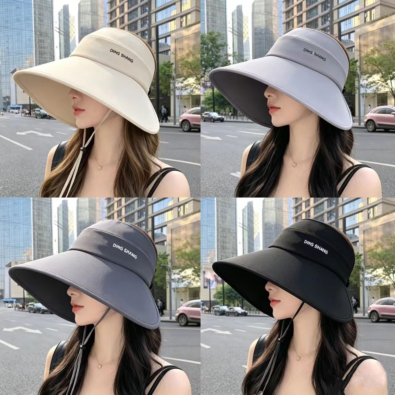 Women's Summer Wraparound Large Brim Hollow Top Hat, Minimalist Outdoor Travel UV Protection Sun Hat