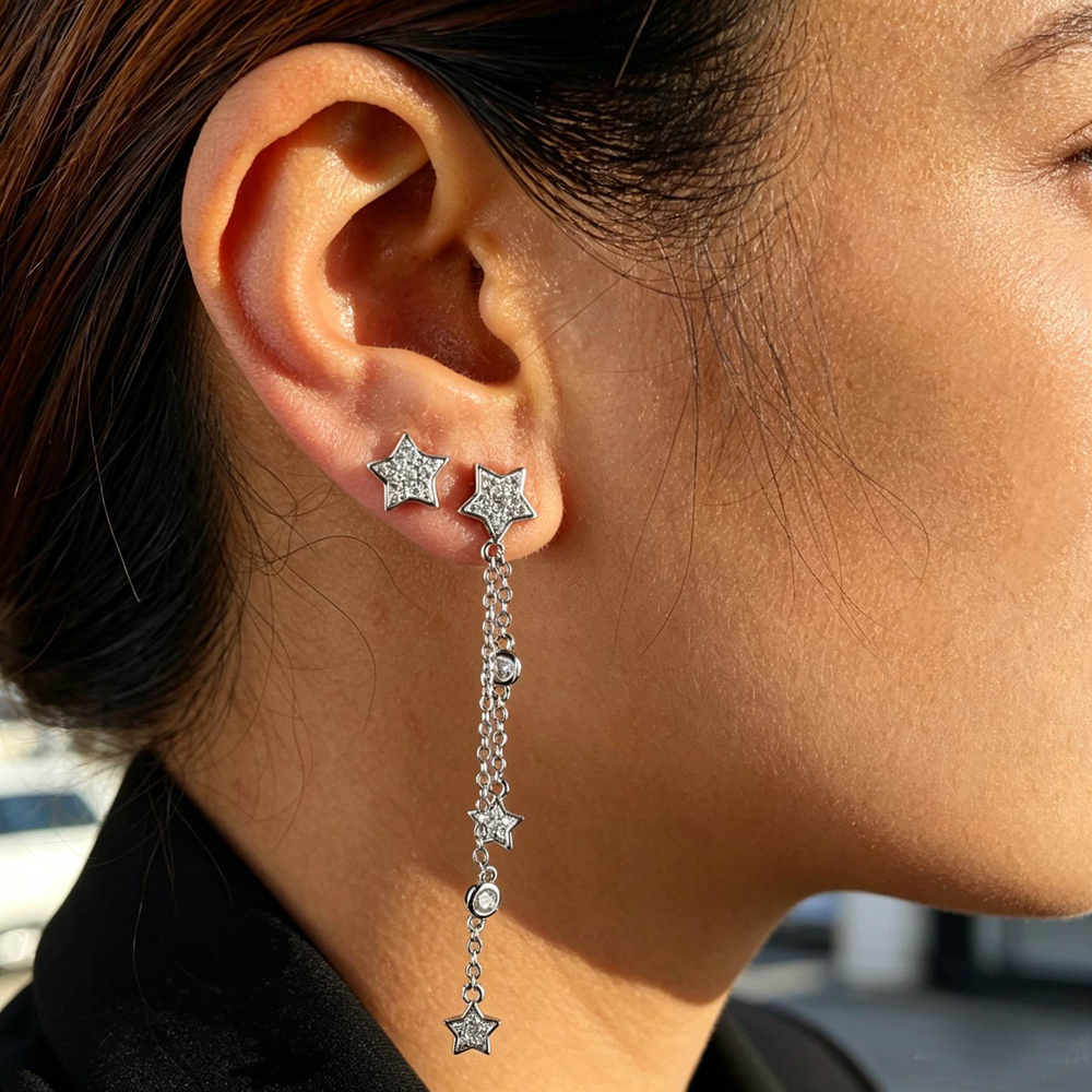 2026 New Arrivals Long Link Chain Tassels Dangle Star Earring Sparking Clear CZ Cubic Zirconia For Women Charm Wedding Jewelry