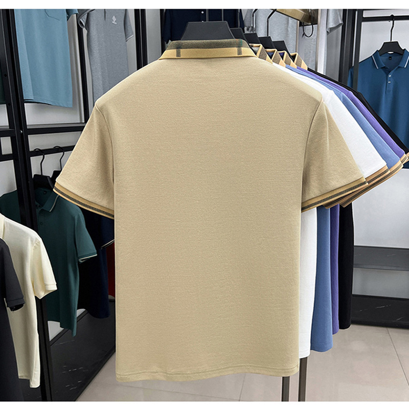 Men's Plaid Collar Polo Shirt Embroidered Outdoor Breathable Short Sleeve Top Business Casual Button-Up Shirt for Office Daily Wear Semi-Formal O