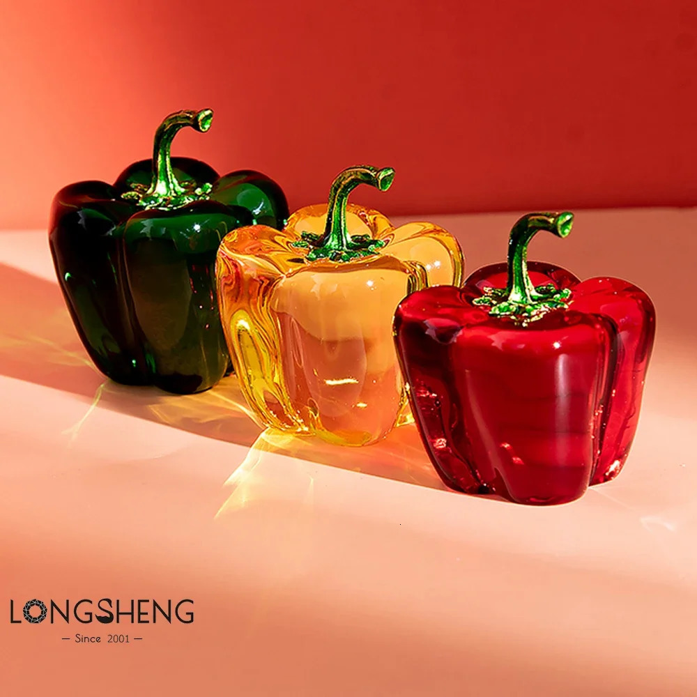 Color Crystal Chili Figurine Collectible Paperweight Glass Pepper Vegetable Ornament Table Office Home Decor Gift 260507