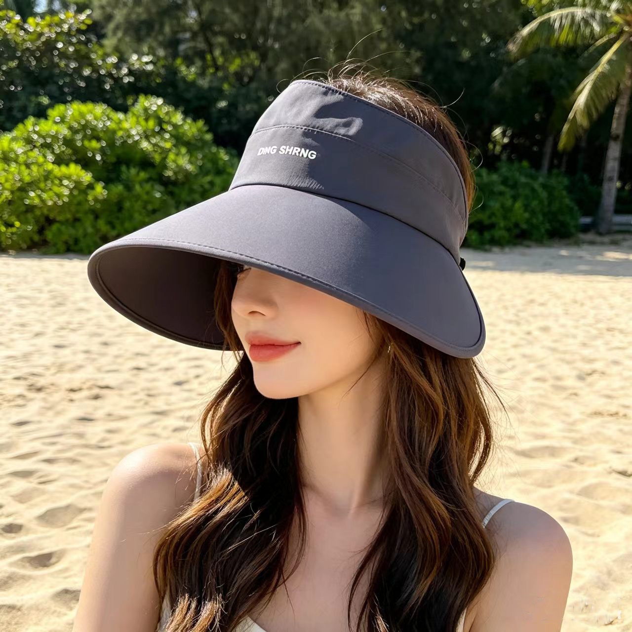 Women's Summer Wraparound Large Brim Hollow Top Hat, Minimalist Outdoor Travel UV Protection Sun Hat