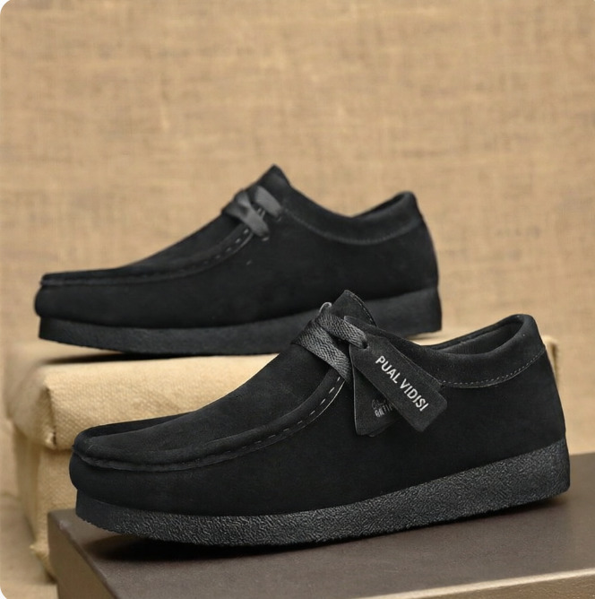 Mens Black Suede Breathable Wallabee Style Casual Shoes