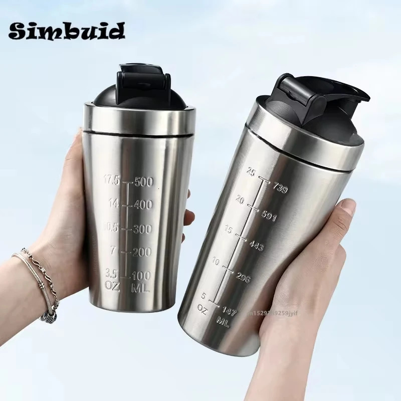1pcs Stainless Steel Protein Powder Shaker Bottle with Ball Scale Leak Proof for Gym Fitness Sport Whey Shakes Water Cup 260507BJ