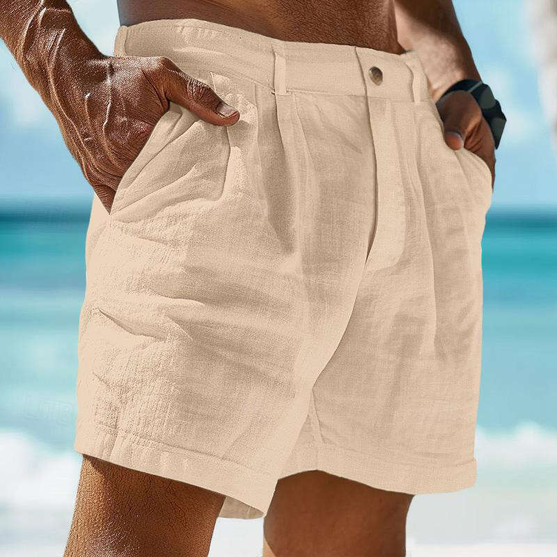 Men's Linen Shorts Summer Shorts Beach Shorts Button Pocket Comfortable Holiday Linen Cotton Blend Fashion