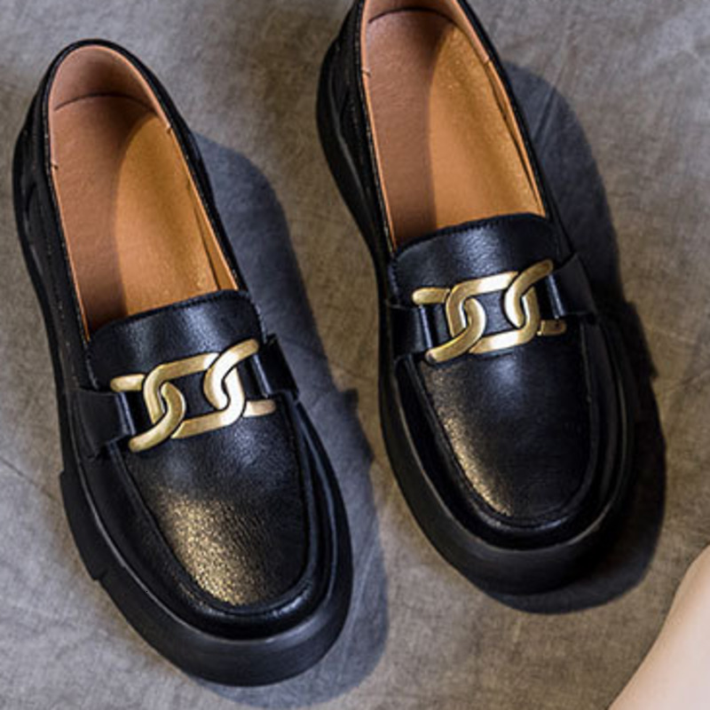 Classic Black Women Loafers Shoes Comfortable Leather Platform Shoes Slip-on Casual Shoes for Footwear Mocasines Hombre 240617