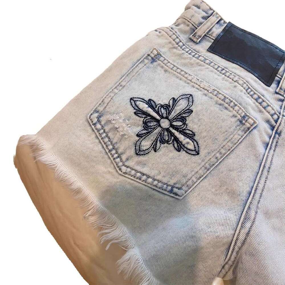 Designer 2026 Distressed Luxury Washed Embroidered Raw Edge Denim Shorts For Women, Summer New High-waisted Straight-leg Sweet Cool Girl A-line Hot Pa