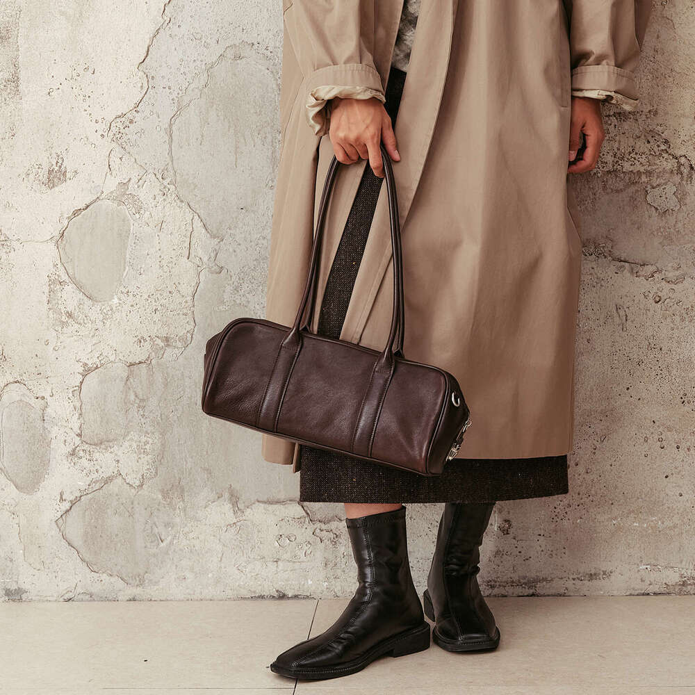 Spring Collection Square Cut Baguette Hand Stitched Oil Waxed Top Layer Cowhide Simple Underarm Bag Soft Genuine Leather Versatile Shoulder SENYY