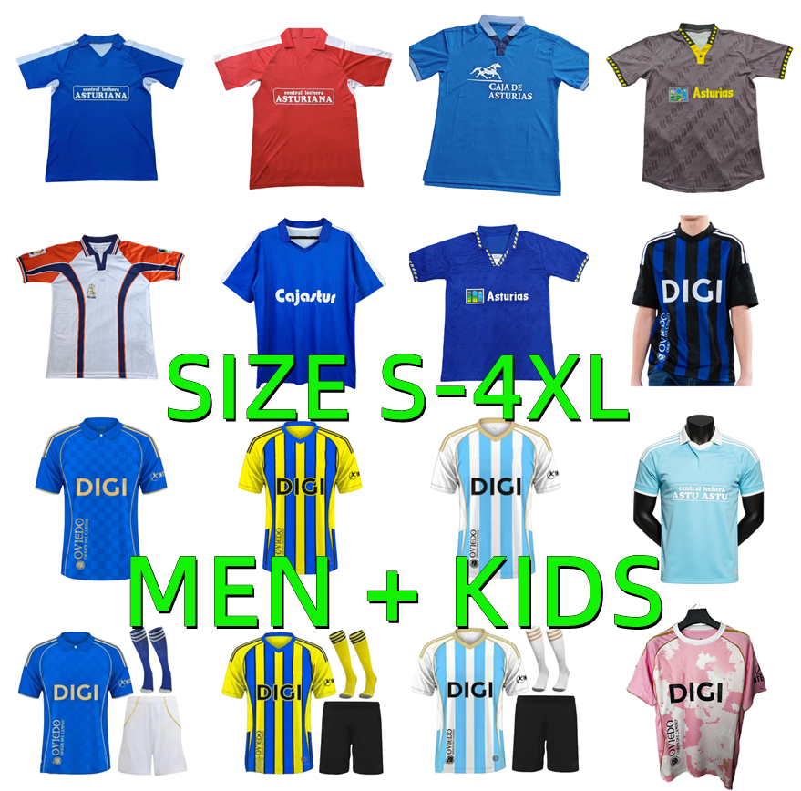 25 26 Reals Oviedo Soccer Jerseys 1990 1991 1992 1995 1996 1997 2001 2002 Retro DUBOVSKY O.CAZORLA F. VINAS 2025 2026 Camisetas de futbol Men kids kit Football Shirt