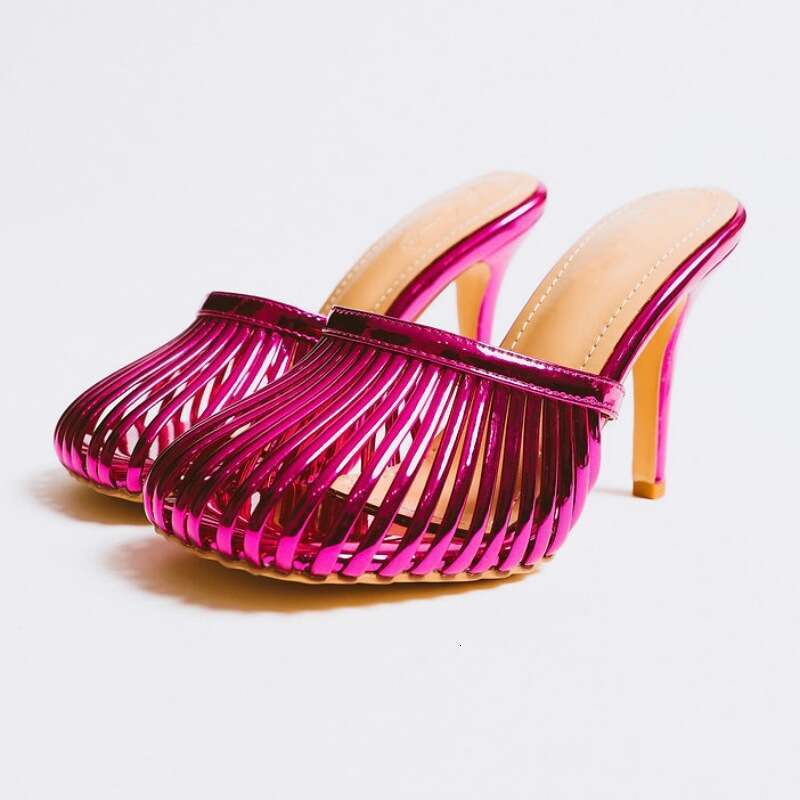 European American Style Hollowed-Out Closed-Toe Slippers Women, With Thin Heels And Round Toes, Stunning High-Heeled Sandals For Outdoor Wear Slippers - view 3