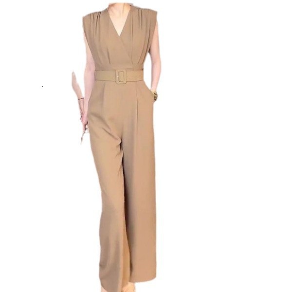 ZANZEA Street Fashion High Waist Jumpsuits Women Workwear Belt Rompers Solid Deep V Neck Elegant Office Lady Long Overalls 251016