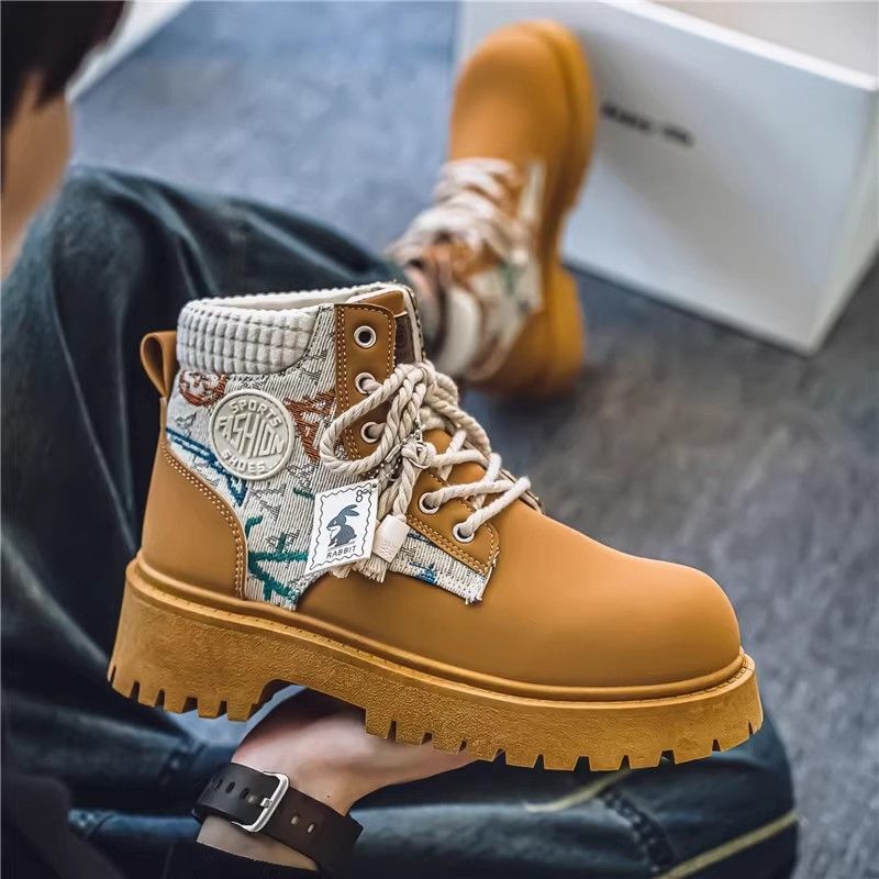 Mens Black Platform Combat Boots With Colorful Embroidery And Tassels daily outfit