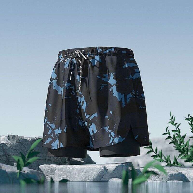 Double Layer Swimming Trunks for Men, Anti-Embarrassment, Three-Quarter Length, Adult Quick-Dry, Breathable, Elastic, Loose Fit, Swimming Sports Beach