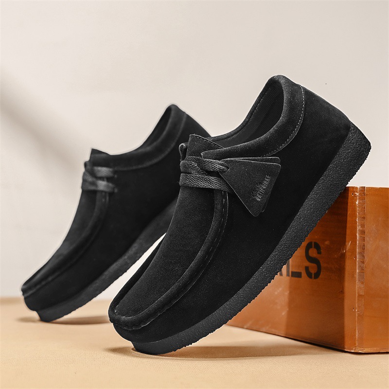 Mens Black Suede Breathable Wallabee Style Casual Shoes