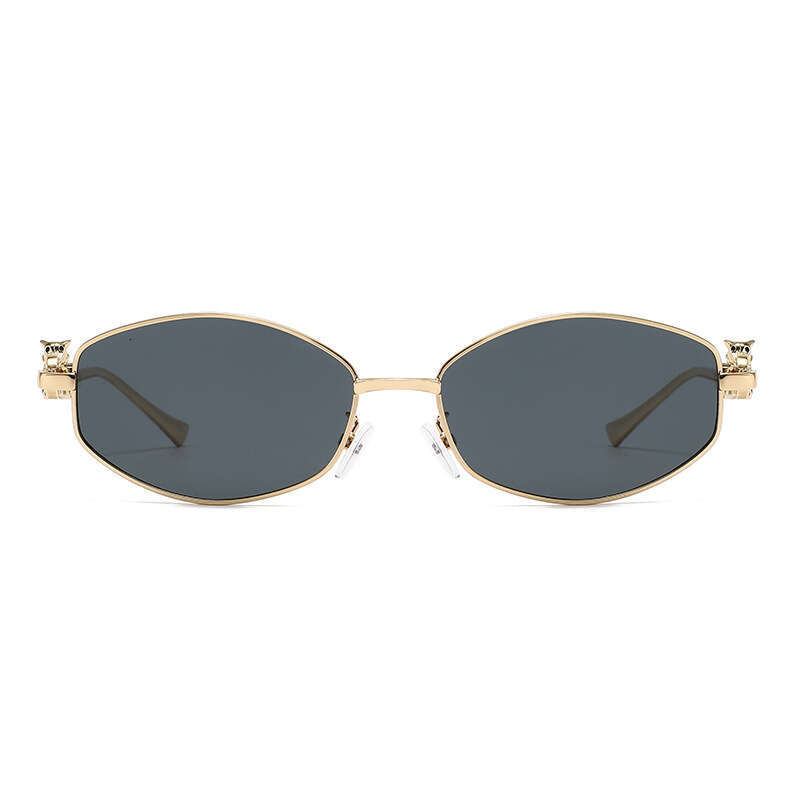 Retro European American Style New Sunglasses With A High-End Feel, Leopard-Shaped Temple Arms, Polygonal Design That Slims The Face, And Sun Protectio