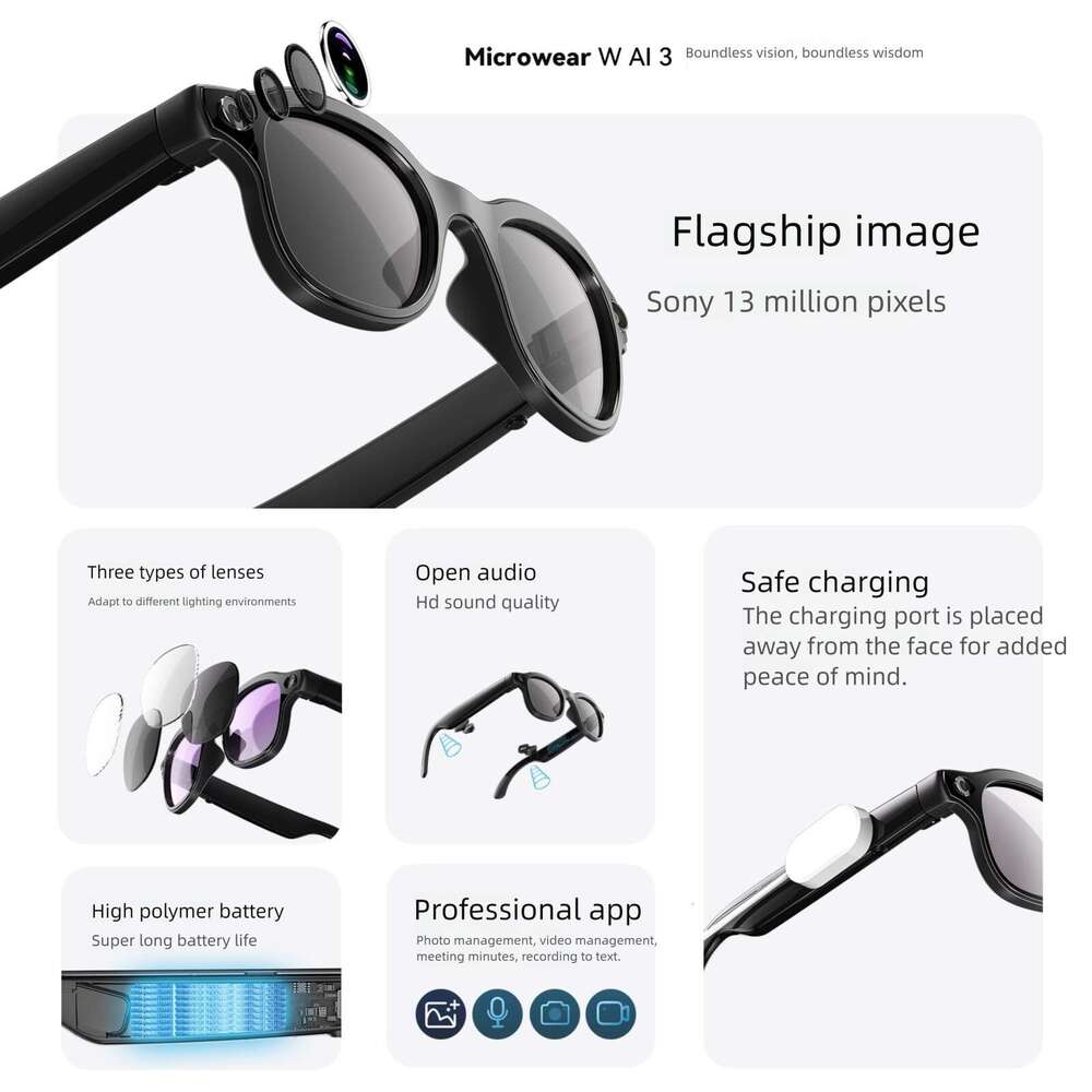 Famous Brand Million Pixels Pairs Of Lenses Wireless Charging AI Smart Glasses For Photo And Video Recording Bluetooth Calling Large Model CKS
