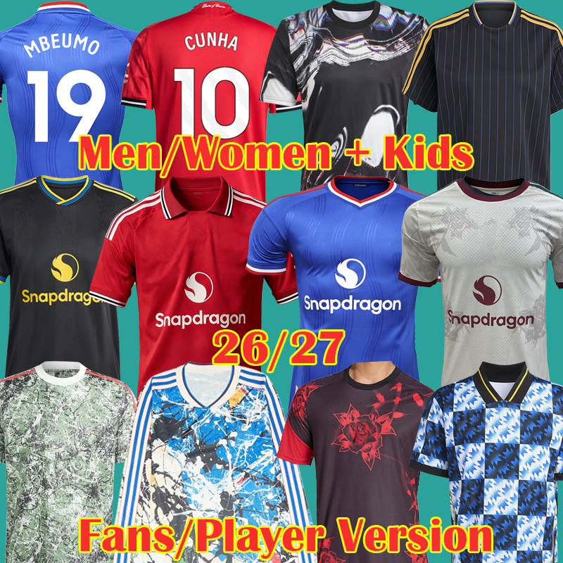 26 27 ManUniteds soccer jerseys Rose Pre Match Fans Player FERNANDES Man RED football shirt Stone Roses Lifestyle MUTDES Icons Shirts CUNHA kit kids
