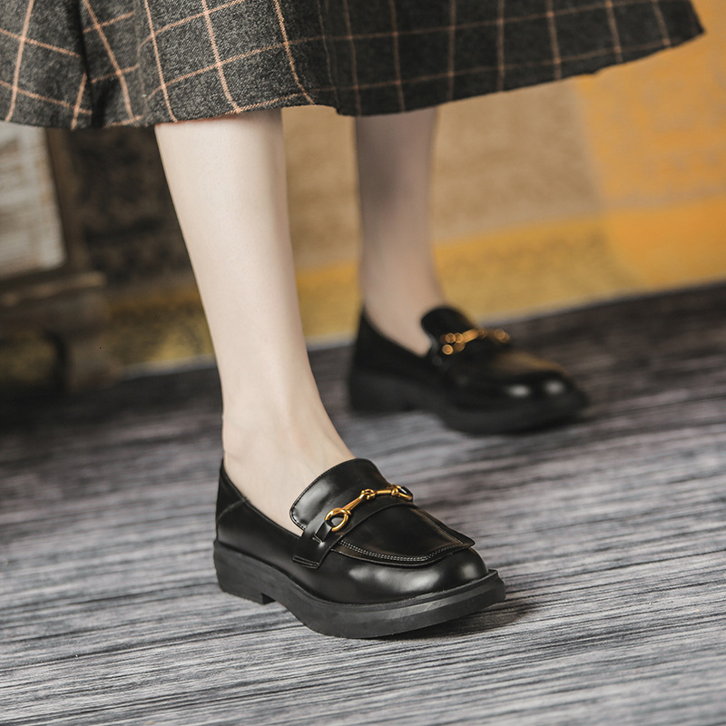 Womens Black Slip On Loafers With Vintage Gold Hardware
