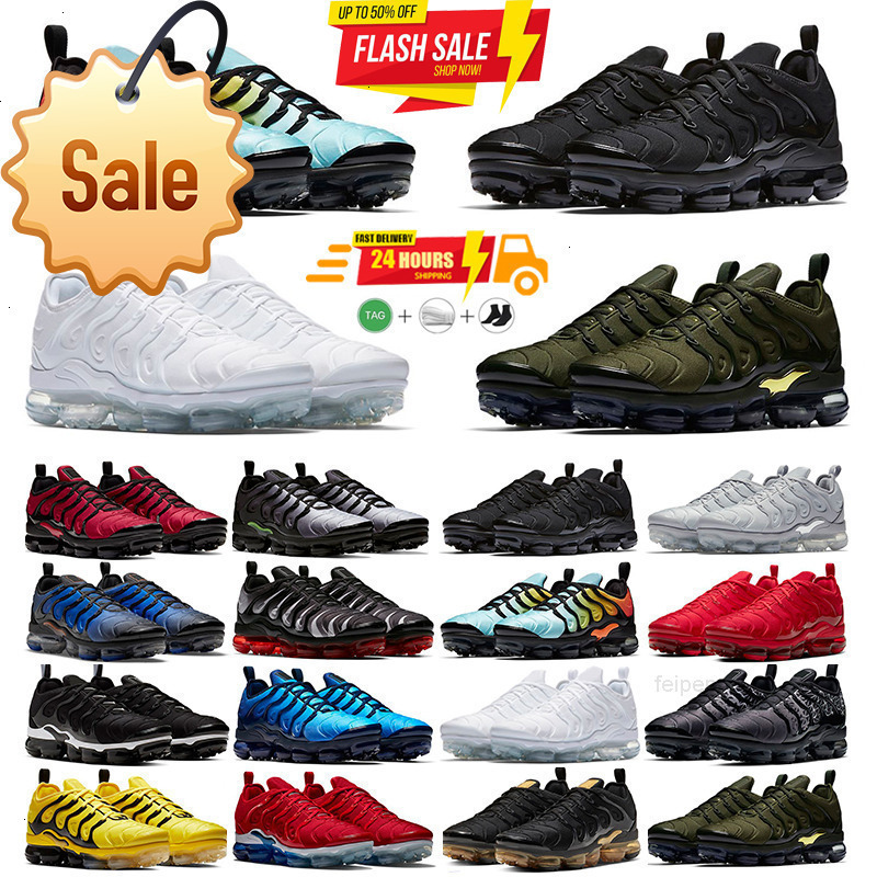 With box 2026 Designer Shoes tn plus Metallic White Silver triple black men Running Shoes trainer sneaker shoes