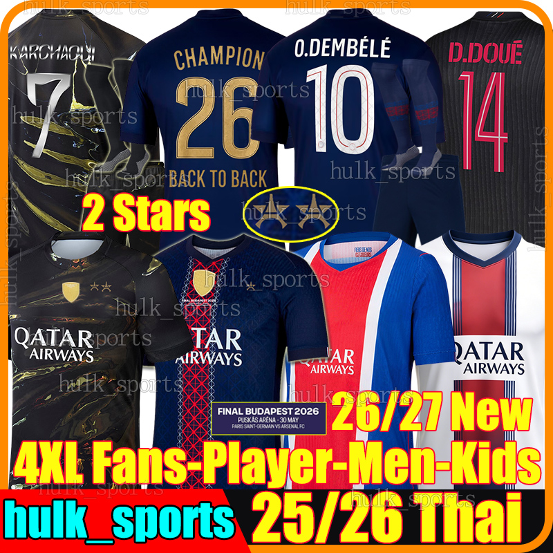 4XL 25/26/27 O.DEMBELE Night Edition soccer jerseys KVARATSKHELIA B.BARCOLA G.RAMOS D.DOUE VITINHA JOAO NEVES N.MENDES MAYULU PACHO SAFONOV Men Kids Kits football shirts