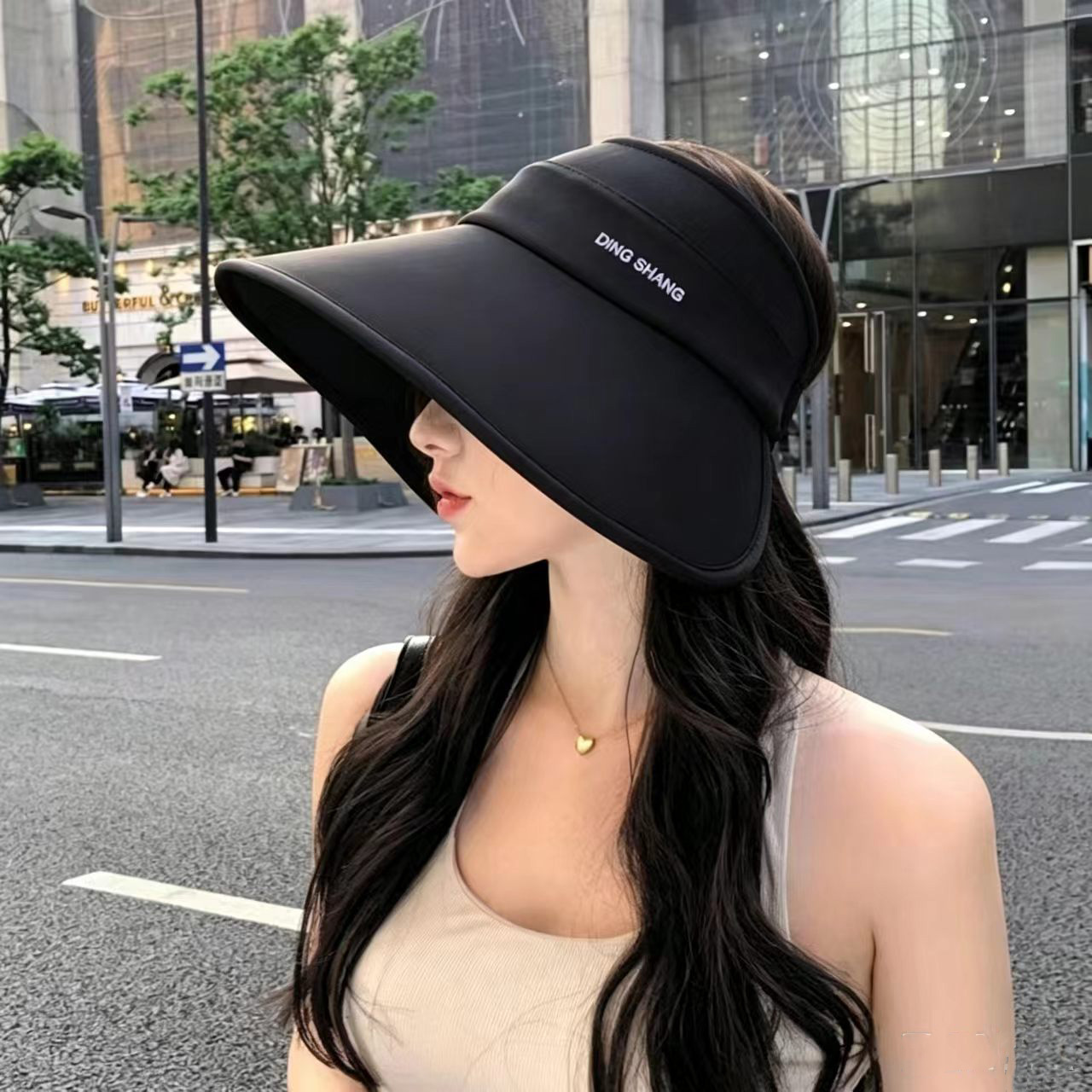 Women's Summer Wraparound Large Brim Hollow Top Hat, Minimalist Outdoor Travel UV Protection Sun Hat