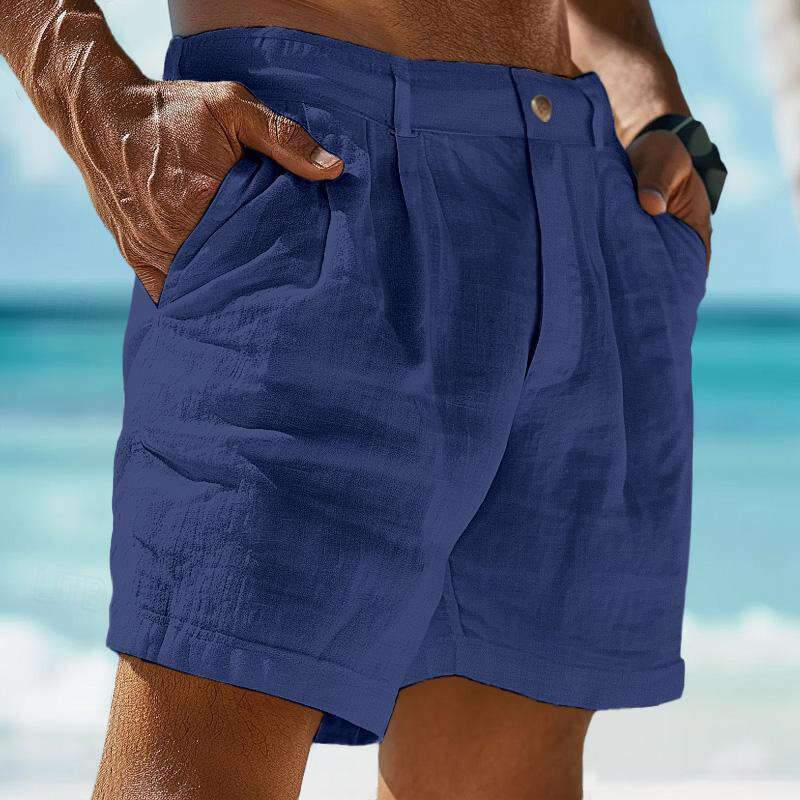 Men's Linen Shorts Summer Shorts Beach Shorts Button Pocket Comfortable Holiday Linen Cotton Blend Fashion