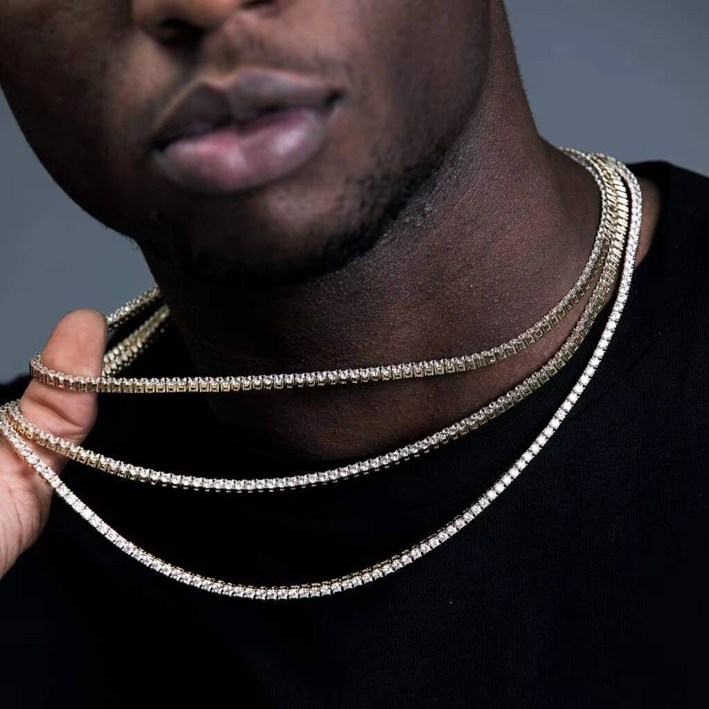 Wholesale High Quality Christian Brass Hip Hop 18K Gold Plated Iced Thin 3mm Moissanite Tennis Chain Necklace Gift for Men Boy Party - view 6