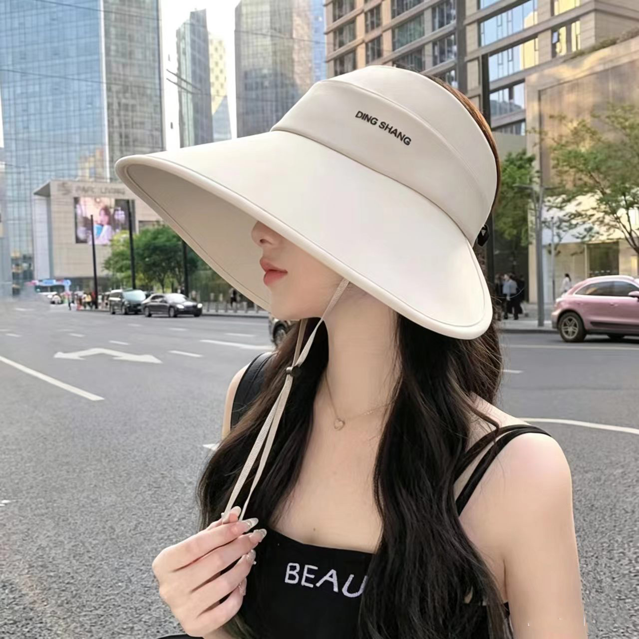 Women's Summer Wraparound Large Brim Hollow Top Hat, Minimalist Outdoor Travel UV Protection Sun Hat