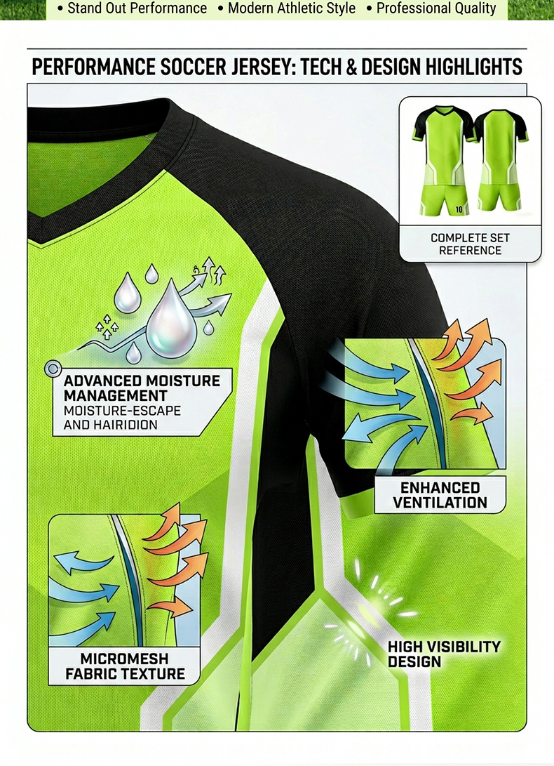 Custom Green Black Soccer Uniform Quick Dry Breathable Football Jersey and Shorts Kit Personalized Sportswear for Adult Youth Training Matches - view 8