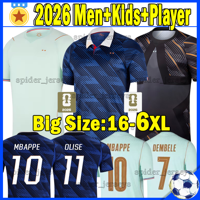 5XL 6XL France 2026 World Cup Soccer Jerseys 26 27 FrEnCh MBAPPE OLISE KOLO MUANI DOUE KANTE DEMBELE goalkeeper Long Sleeves Football Shirts Men Uniforms Kids Kits set